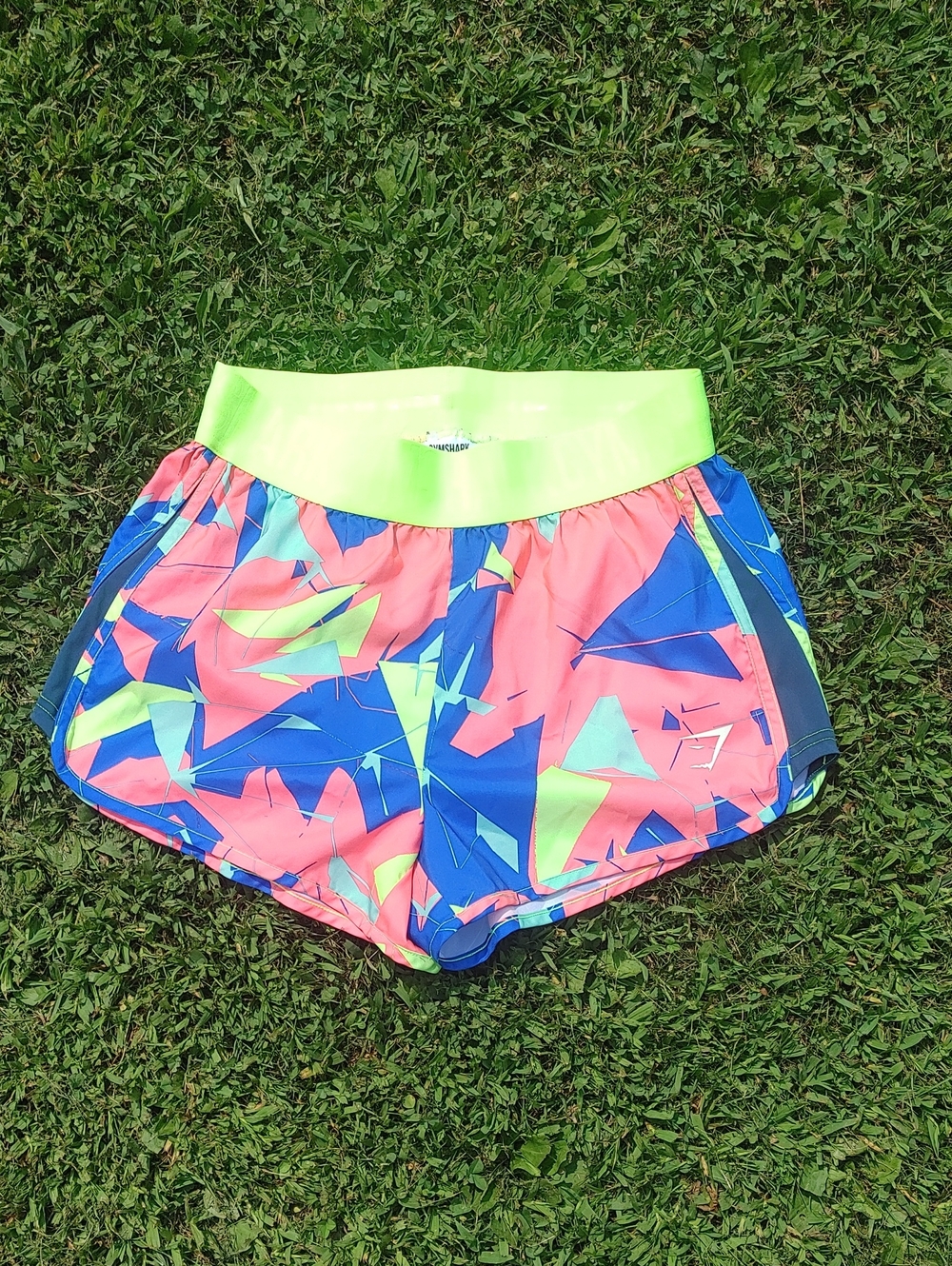 Gymshark Neon Geo Athletic Shorts - Coral, Blue & Lime